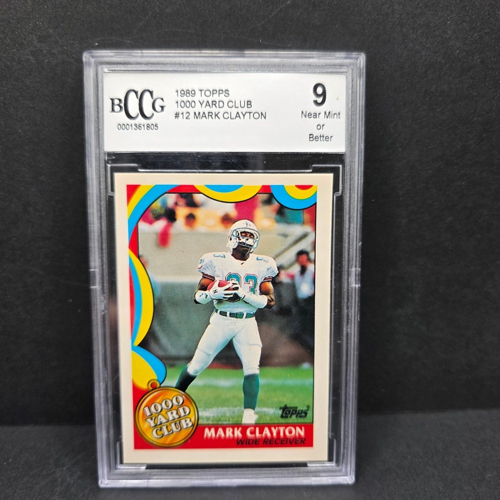 Topps Mark Clayton Football Card Miami Dolphins 1989 1000 Yard Club BCCG 9 Mint‎